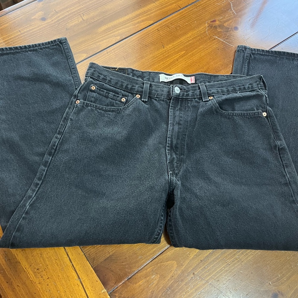 Levi's 505 Regular Fit Straight Leg Jeans Black 38x30 Excellent Condition